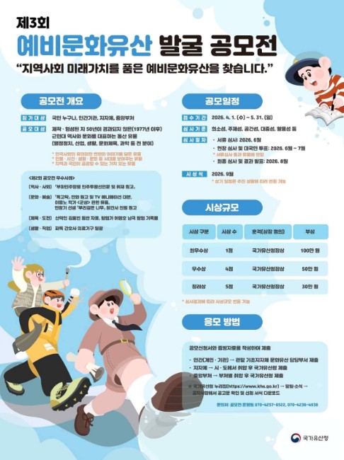 국가유산청, 근현대 역사·문화 대표 유물 발굴을 위한 공모전 개최